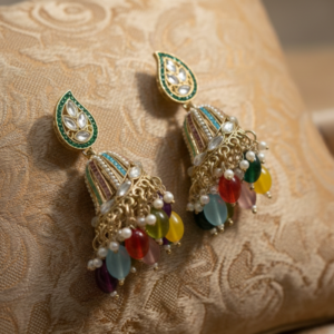 Gold Plated Multicolor Jhumka Earrings for Women