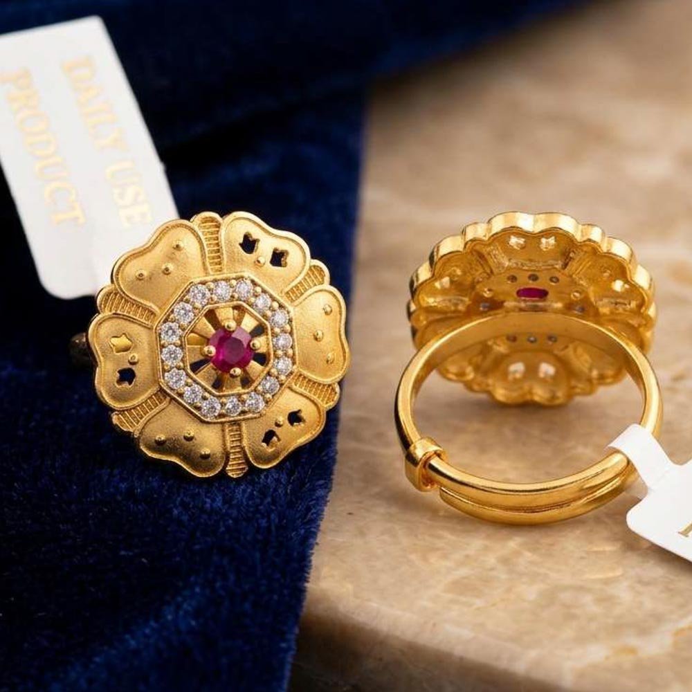 Elegant Gold Plated Floral AD Stone Adjustable Ring ( Art No. 70)