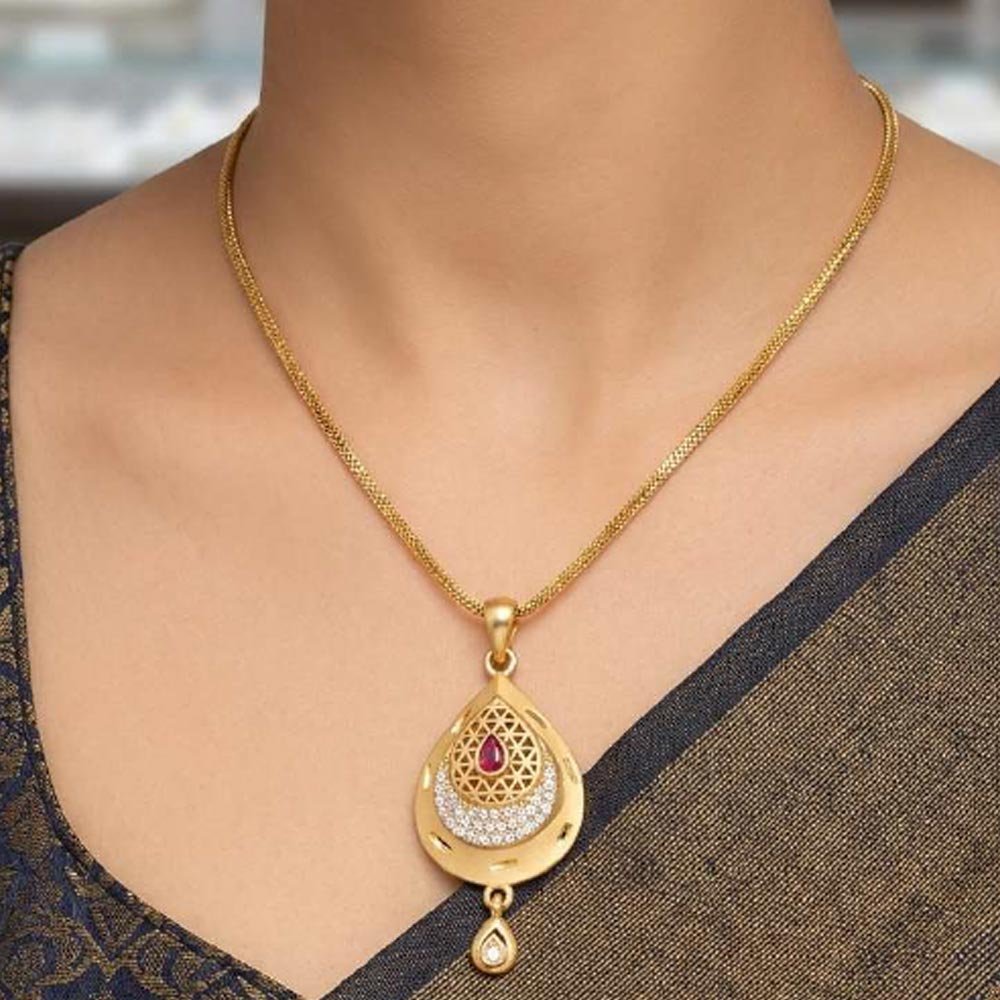 Gold Plated CZ Ruby Pendant Necklace Set (Art No.10) - Image 2