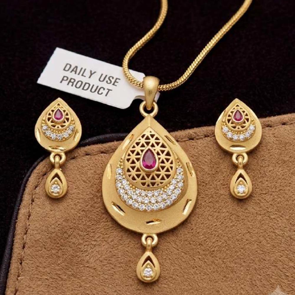 Gold Plated CZ Ruby Pendant Necklace Set (Art No.10) - Image 3