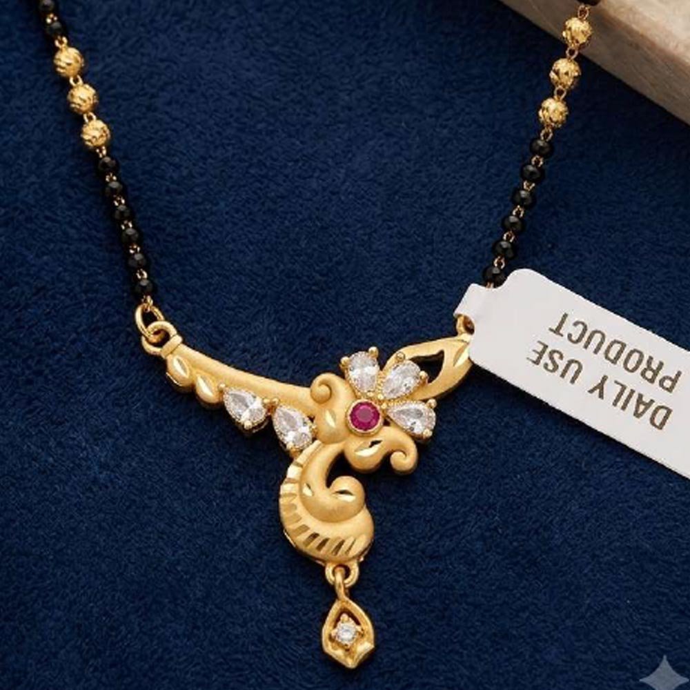 Traditional Gold Plated Paisley CZ Stone Mangalsutra Chain For Women (Art No.12) - Image 3