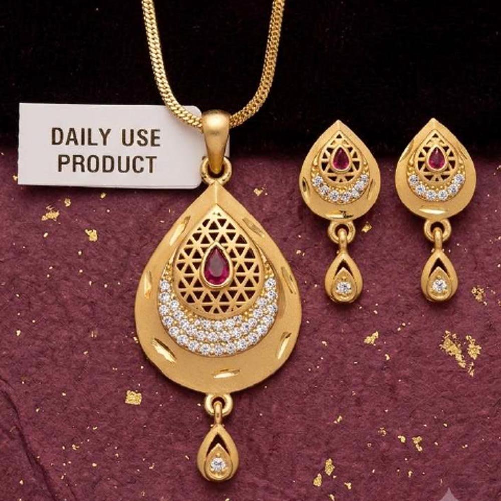 Gold Plated CZ Ruby Pendant Necklace Set (Art No.10) - Image 4
