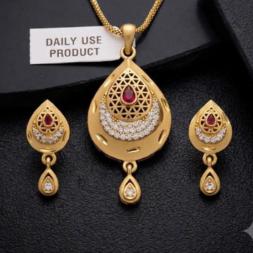 Gold Plated CZ Ruby Pendant Necklace Set (Art No.10)