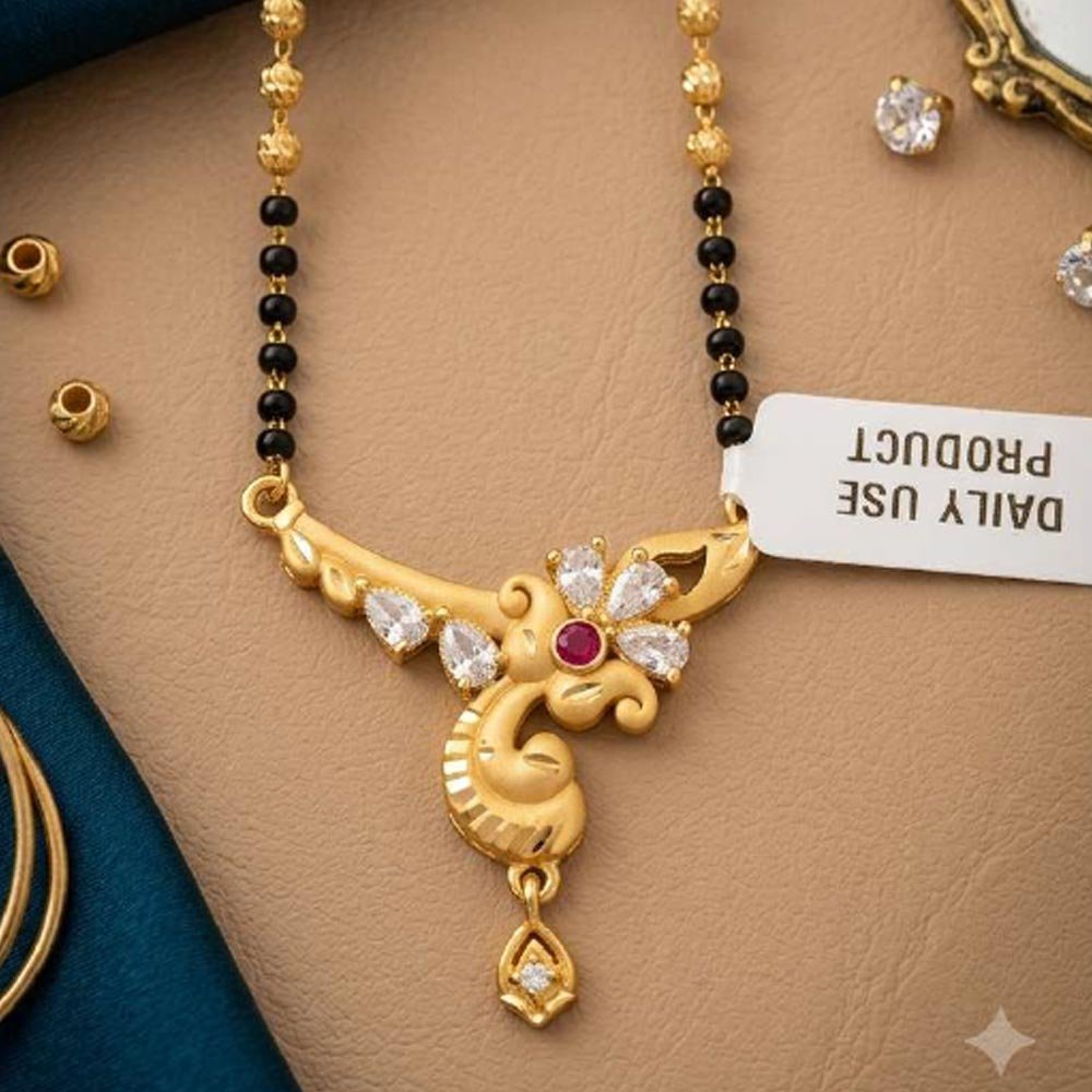 Traditional Gold Plated Paisley CZ Stone Mangalsutra Chain For Women (Art No.12) - Image 4