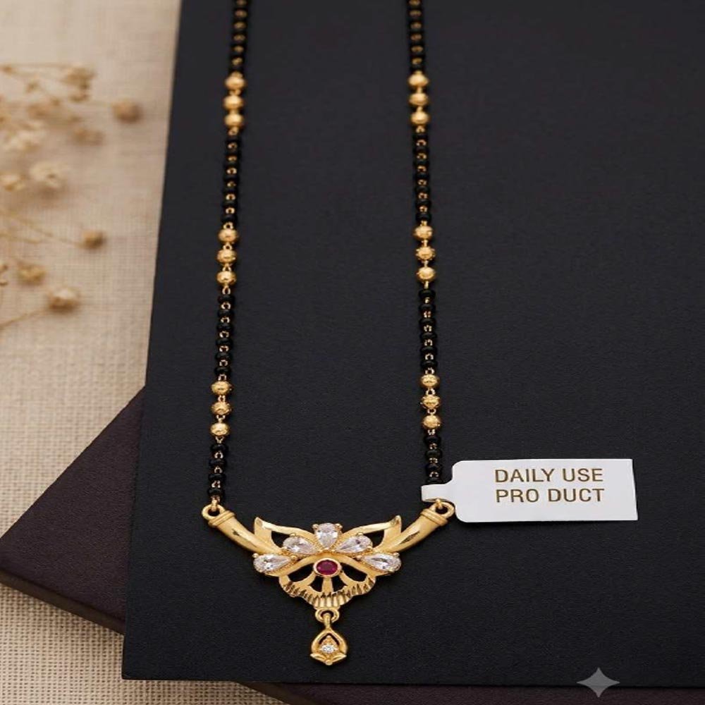 Gold Plated Floral CZ Daily Wear Mangalsutra For Women (Art No.20) - Image 3