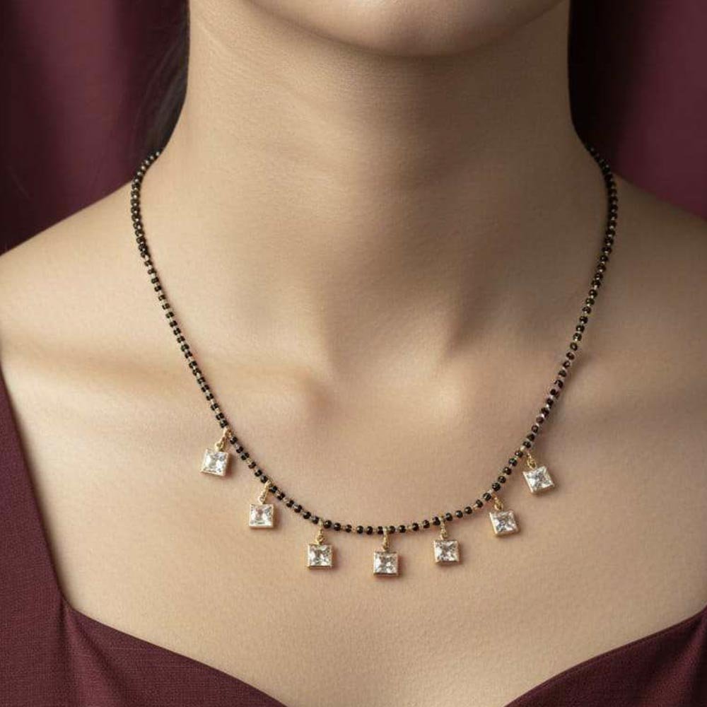 Gold Plated CZ Square Charm Mangalsutra For Women (Art No. 165) - Image 2