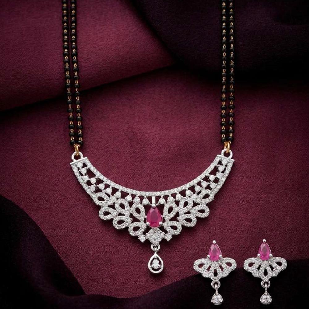 Silver Tone AD Ruby Mangalsutra Set With Matching Earrings (Art NO. 103) - Image 2