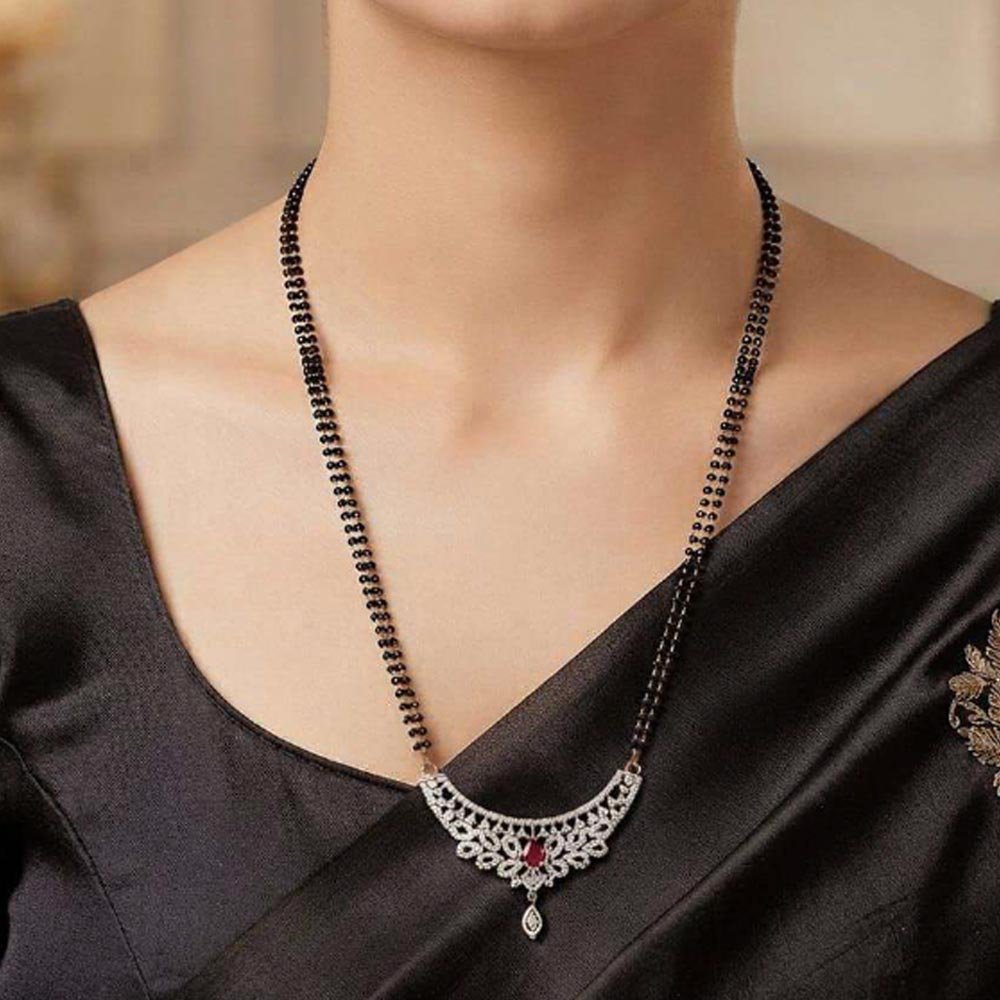 Silver Tone AD Ruby Mangalsutra Set With Matching Earrings (Art NO. 103) - Image 3