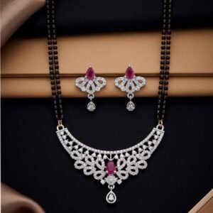Silver Tone AD Ruby Mangalsutra Set With Matching Earrings (Art NO. 103)