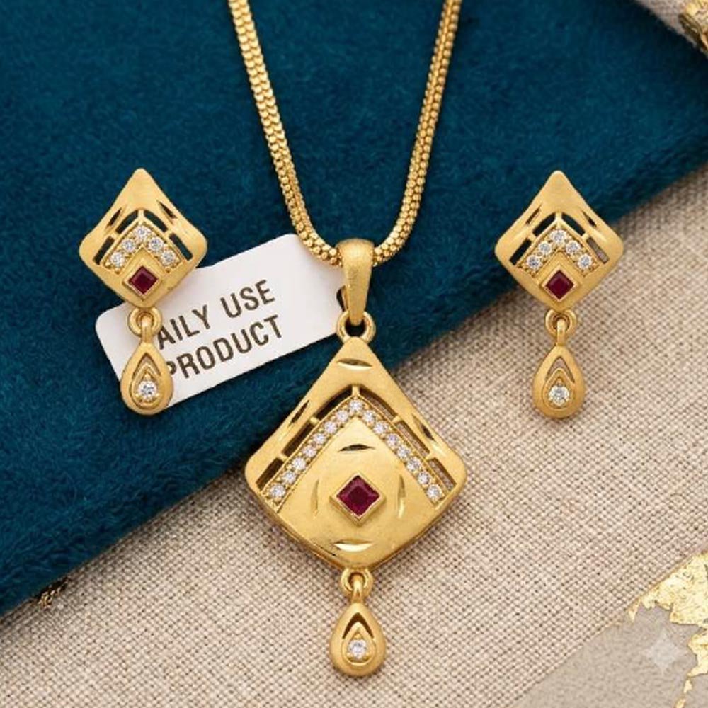 Beautiful Gold Plated CZ Ruby Stone Pendant Set (Art No.7) - Image 2