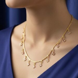 Elegant Style Gold Plated Square Charm Necklace (Art No.132)