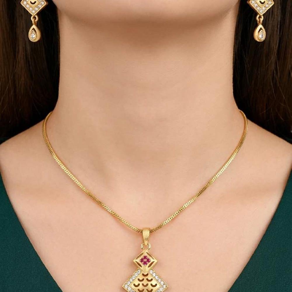 Gold Plated CZ Ruby Pendant Necklace & Earring Set (Art No.2) - Image 2