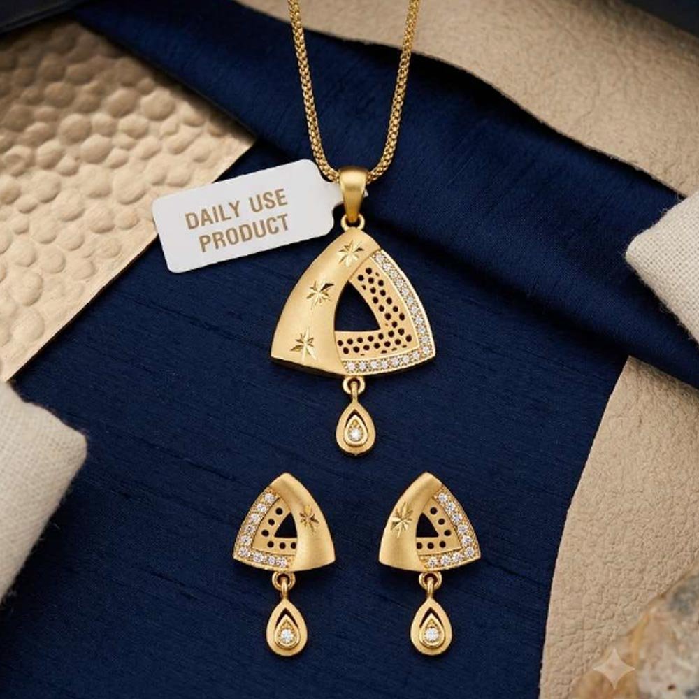 Gold Plated CZ Triangle Pendant Set (Art No.9) - Image 2