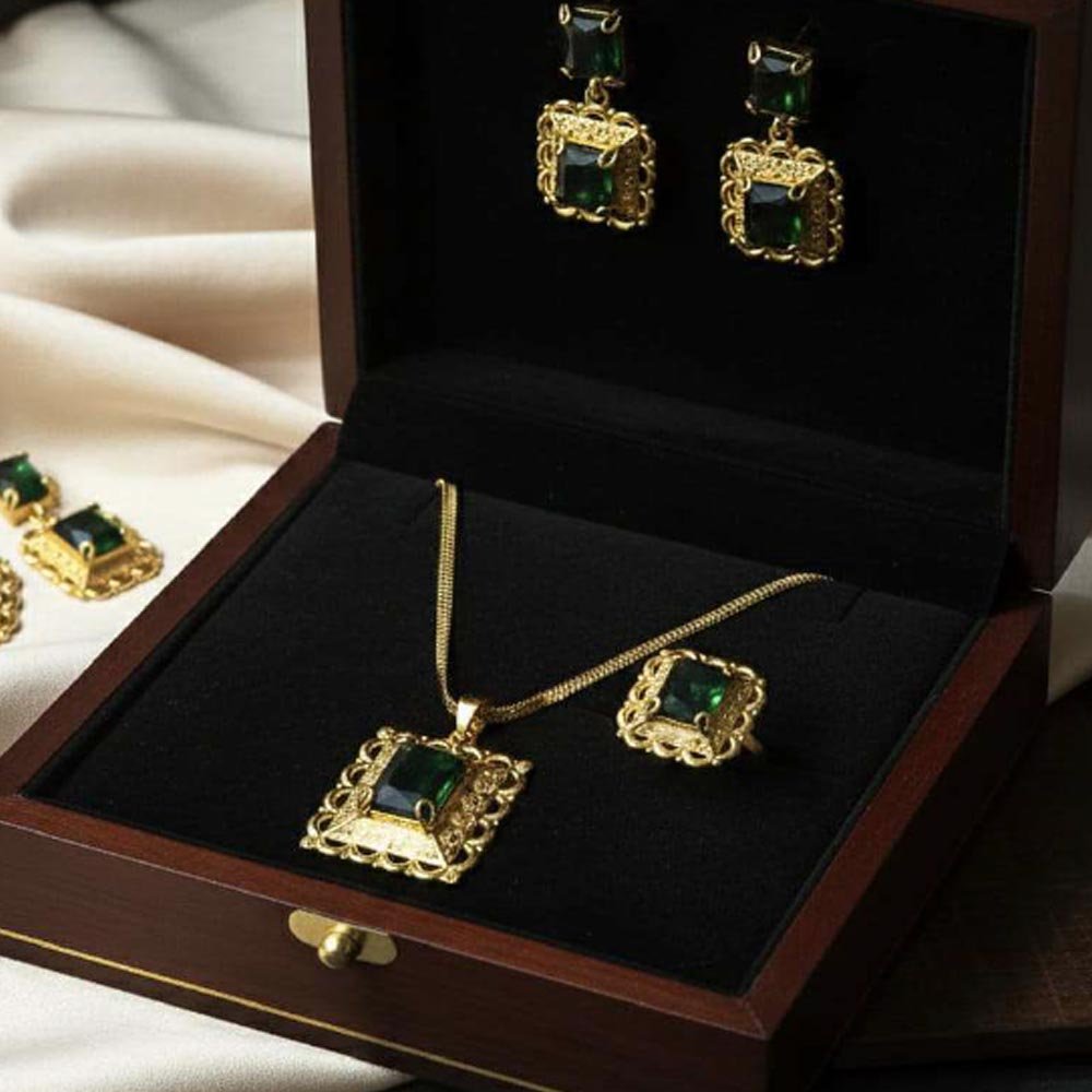 Gold Plated Ruby Stone Pendant Set With Earrings And Ring (Art No.119) - Image 2
