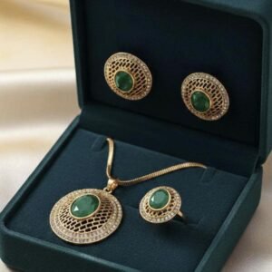 Gold Plated Emerald Pendant Set With Ring & Earrings (Art No.130)