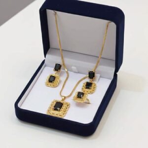 Gold Plated Black Stone Pendant Set With Ring (Art No.121)