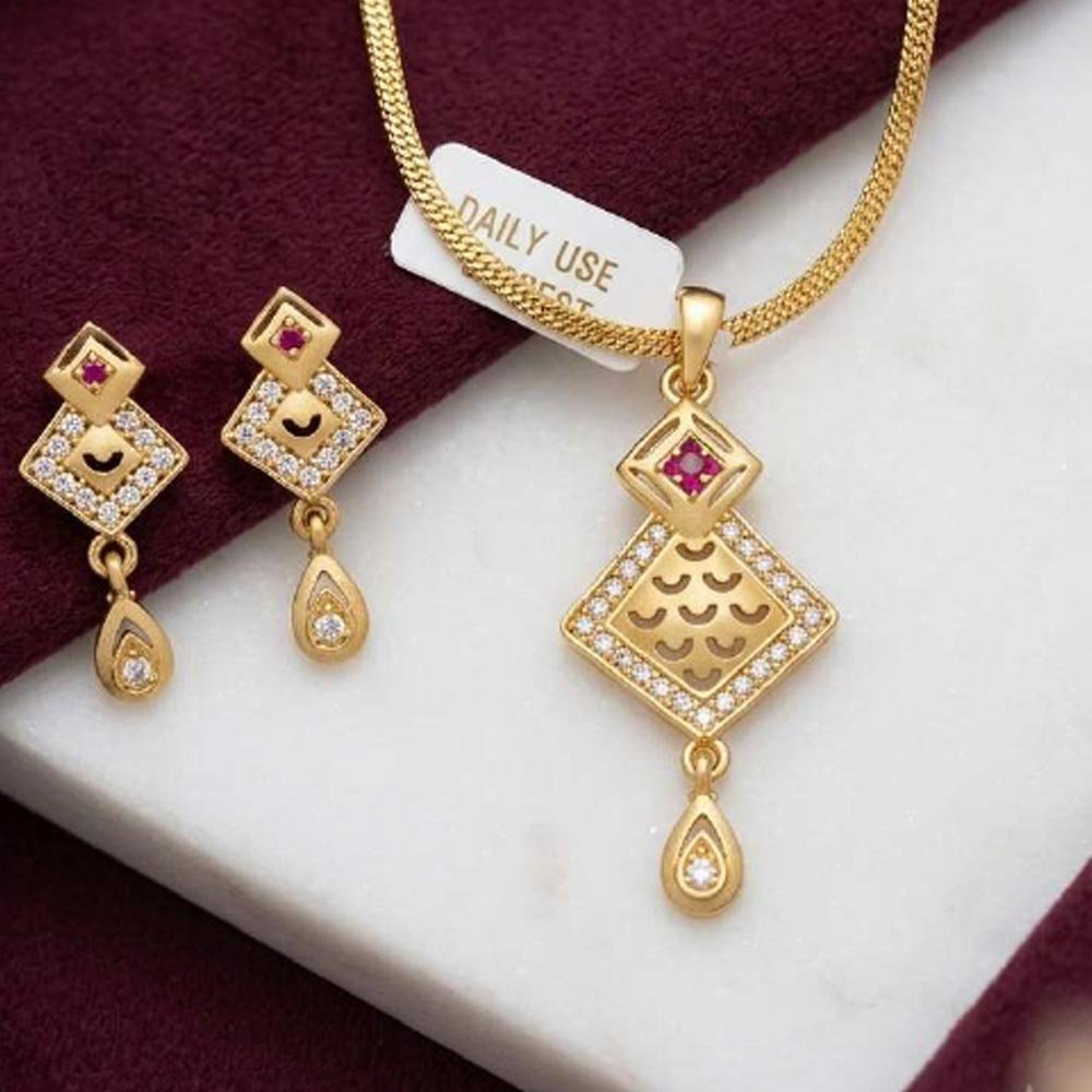 Gold Plated CZ Ruby Pendant Necklace & Earring Set (Art No.2)