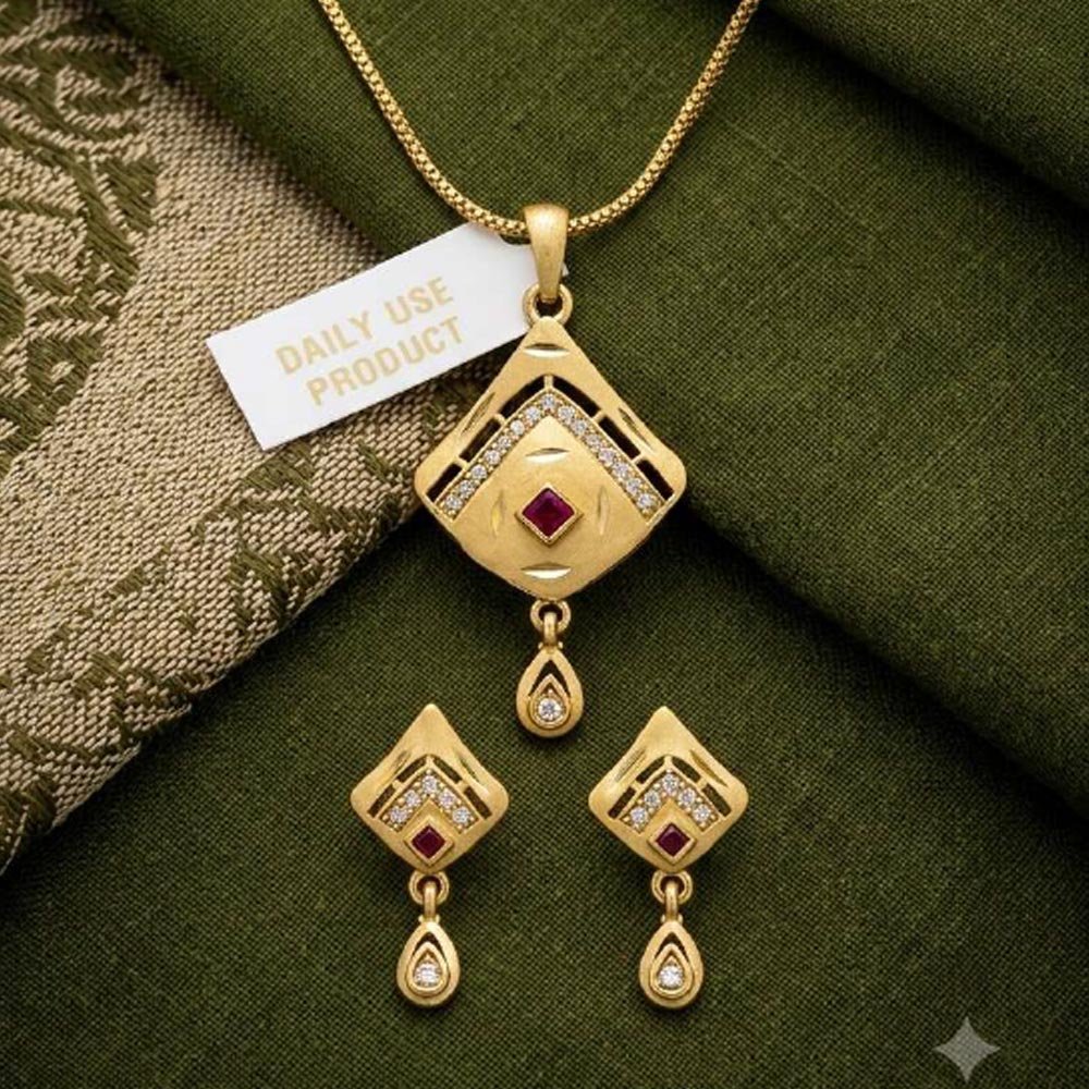 Beautiful Gold Plated CZ Ruby Stone Pendant Set (Art No.7) - Image 3
