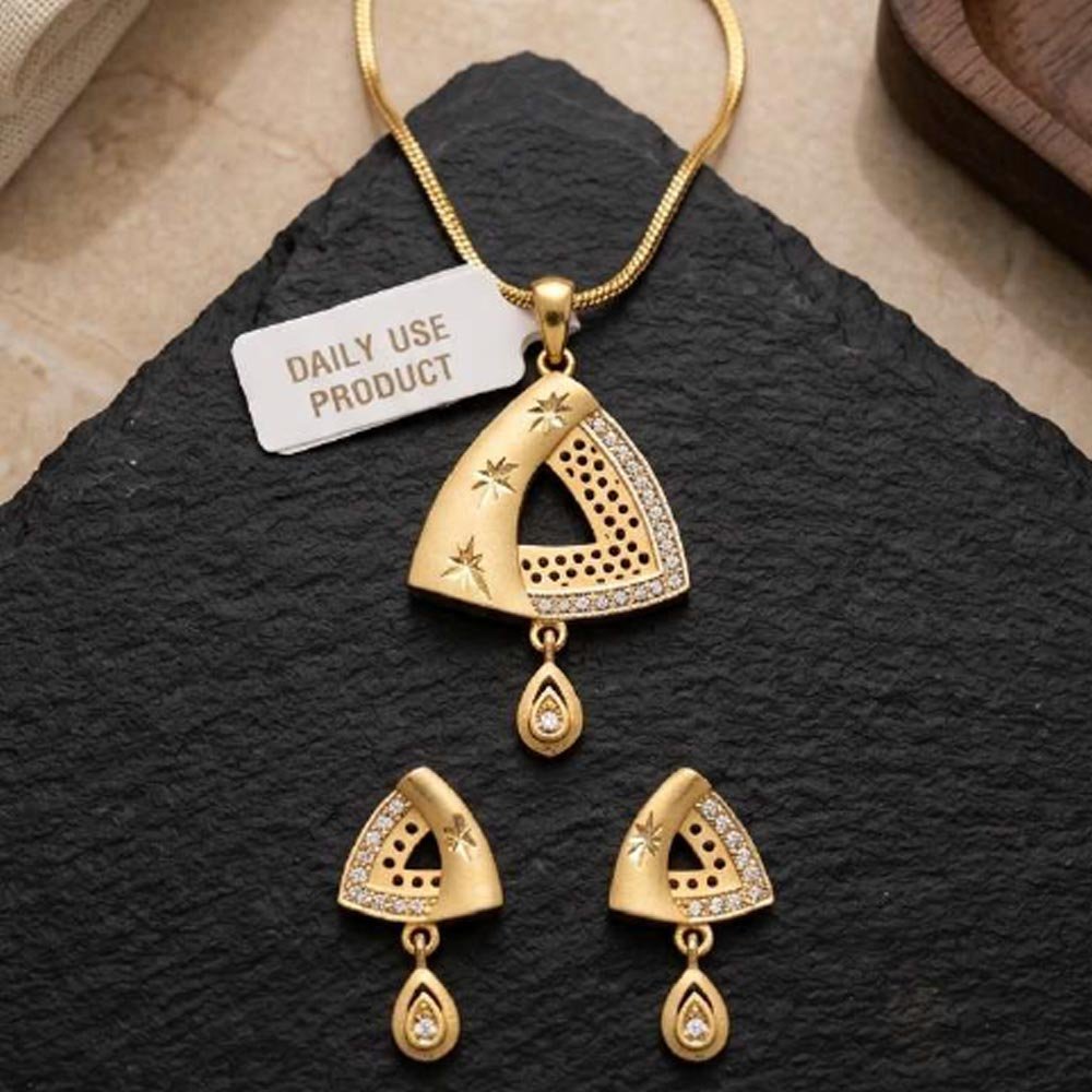 Gold Plated CZ Triangle Pendant Set (Art No.9) - Image 3