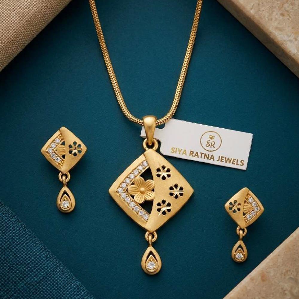 Gold Plated Floral CZ Pendant Necklace & Earring Set (Art No.6)