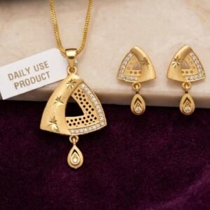 Gold Plated CZ Triangle Pendant Set (Art No.9)