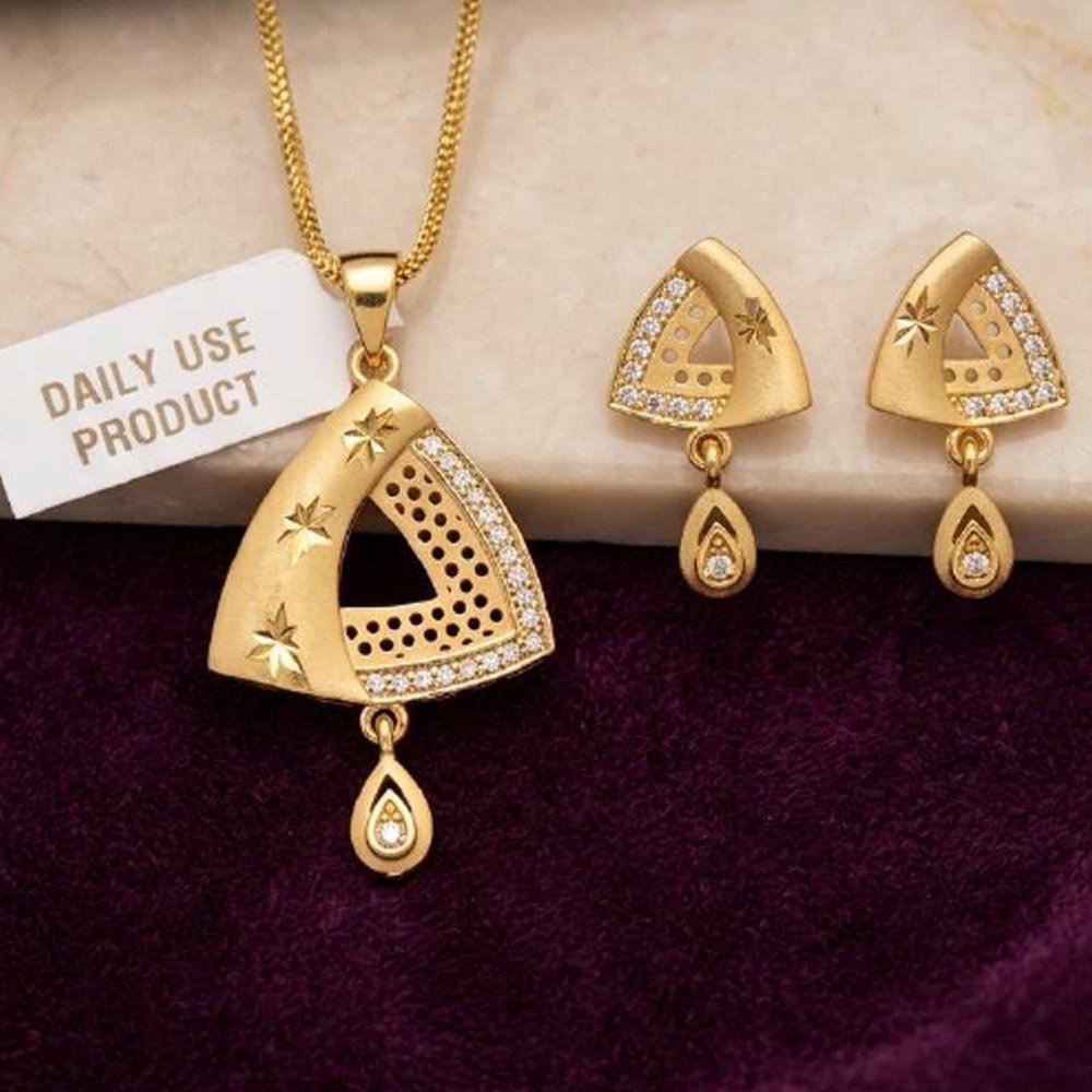 Gold Plated CZ Triangle Pendant Set (Art No.9)
