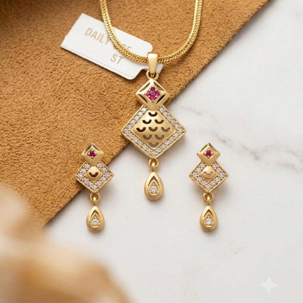 Gold Plated CZ Ruby Pendant Necklace & Earring Set (Art No.2) - Image 4