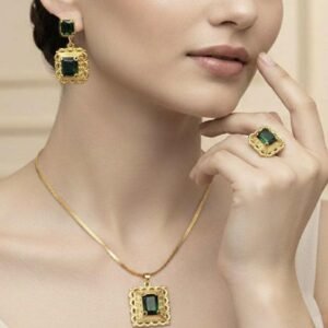 Gold Plated Ruby Stone Pendant Set With Earrings And Ring (Art No.119)