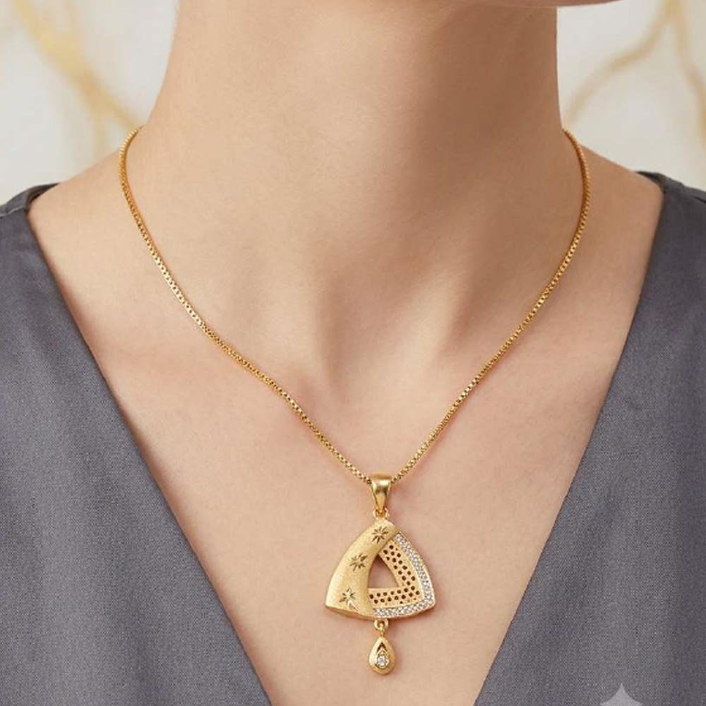 Gold Plated CZ Triangle Pendant Set (Art No.9) - Image 4