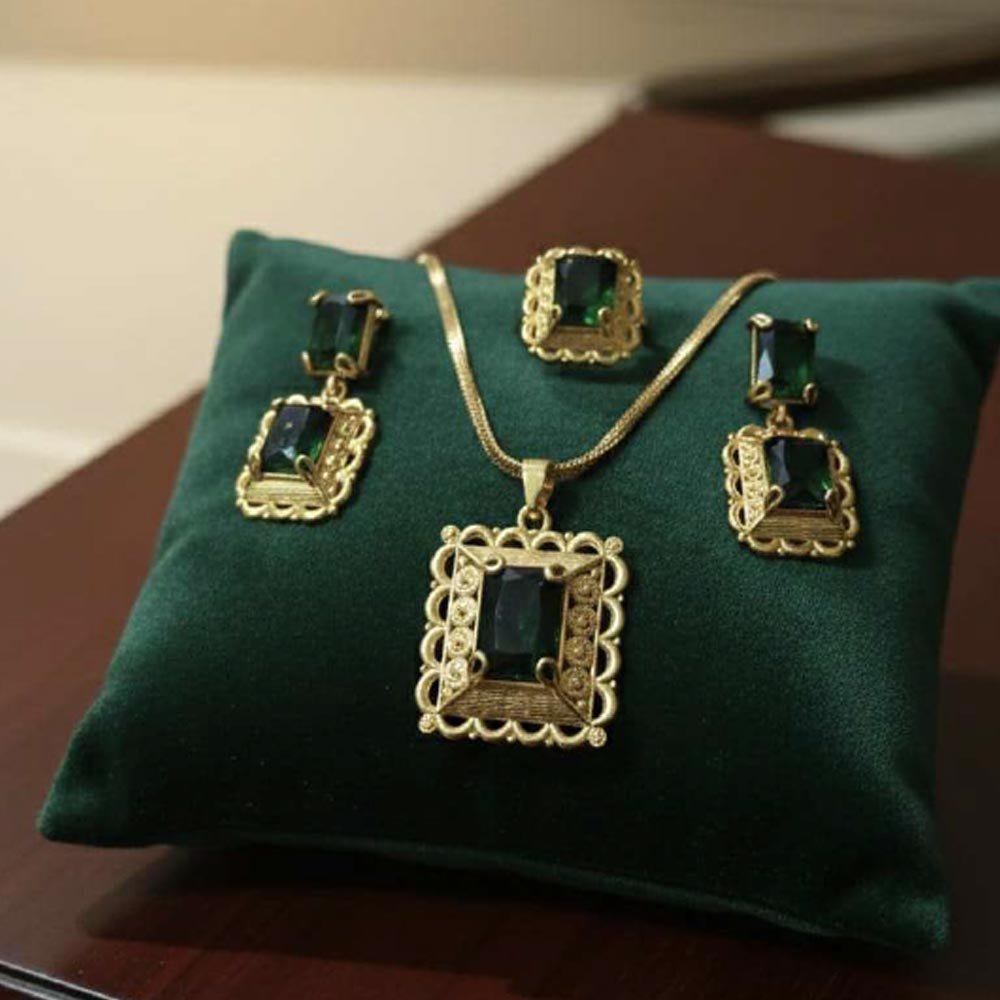 Gold Plated Ruby Stone Pendant Set With Earrings And Ring (Art No.119) - Image 3