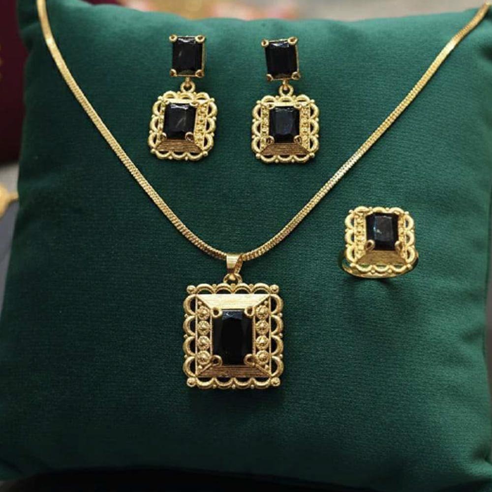 Gold Plated Black Stone Pendant Set With Ring (Art No.121) - Image 3