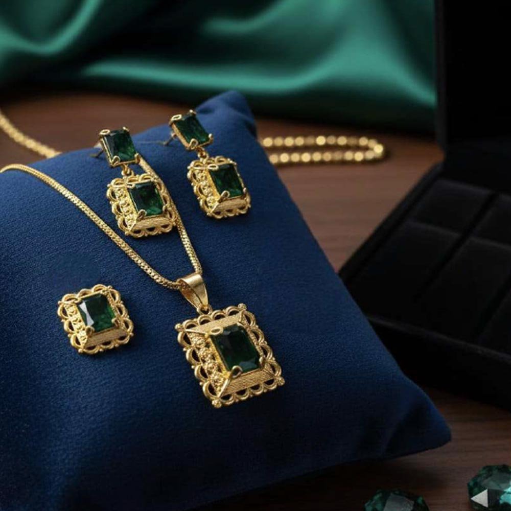 Gold Plated Ruby Stone Pendant Set With Earrings And Ring (Art No.119) - Image 4