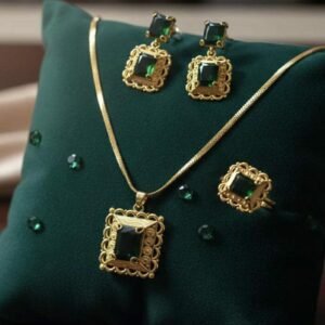 Gold Plated Green Stone Pendant Set With Earrings And Ring (Art No.118)