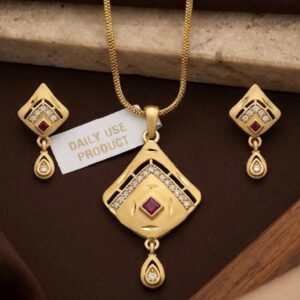 Beautiful Gold Plated CZ Ruby Stone Pendant Set (Art No.7)
