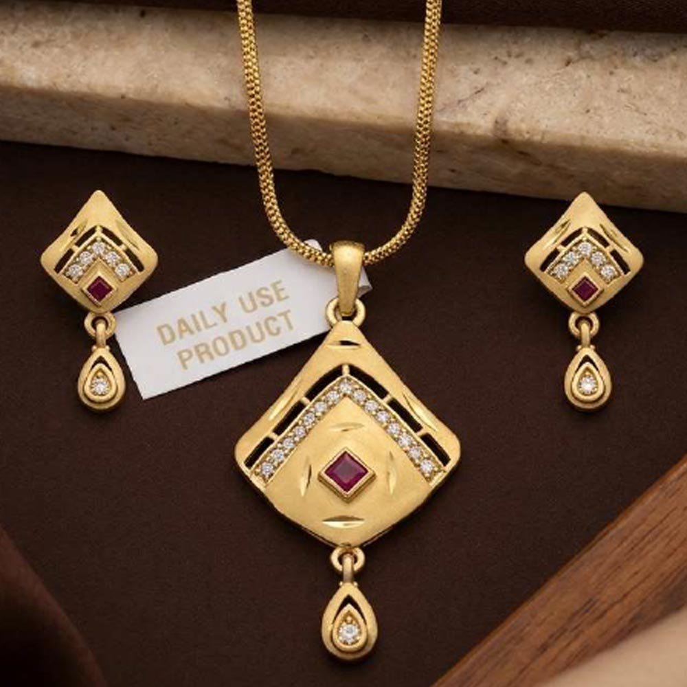 Beautiful Gold Plated CZ Ruby Stone Pendant Set (Art No.7)