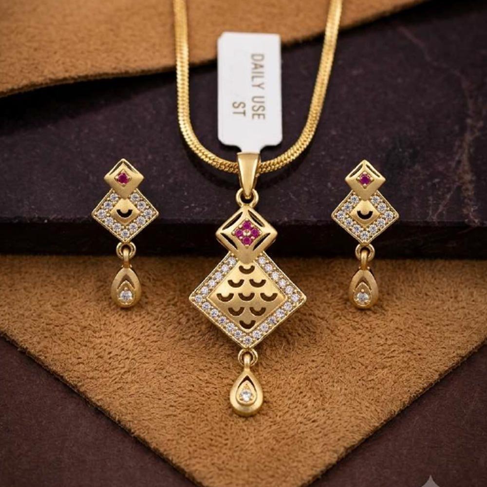 Gold Plated CZ Ruby Pendant Necklace & Earring Set (Art No.2) - Image 5