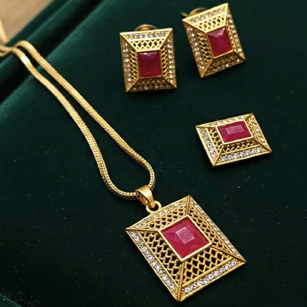 Gold Plated Ruby Pendant Set With Ring & Stud Earrings (Art No.131) - Image 3