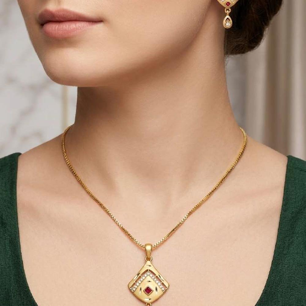 Beautiful Gold Plated CZ Ruby Stone Pendant Set (Art No.7) - Image 4