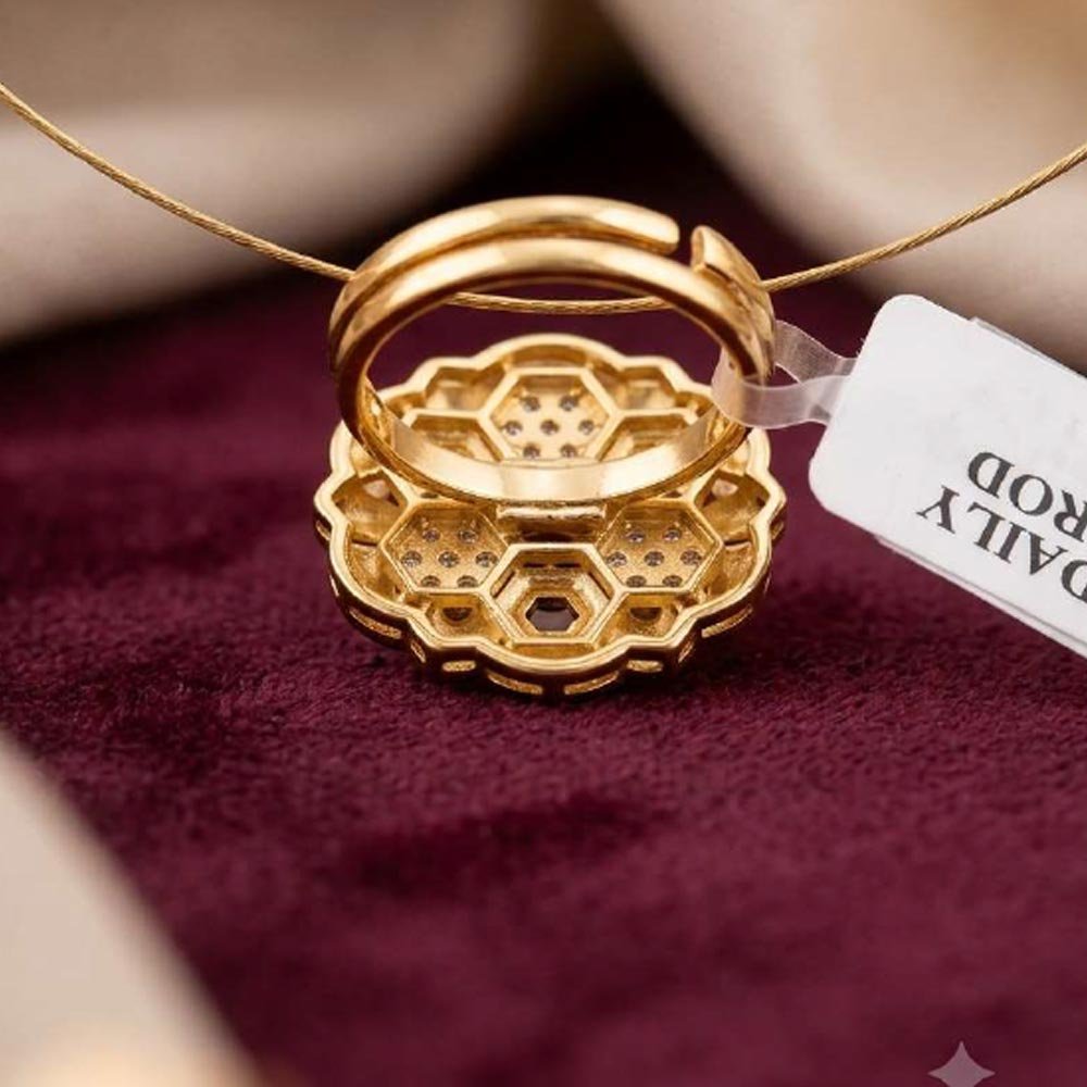 Gold Plated Floral CZ Adjustable Statement Ring (Art No.1) - Image 2