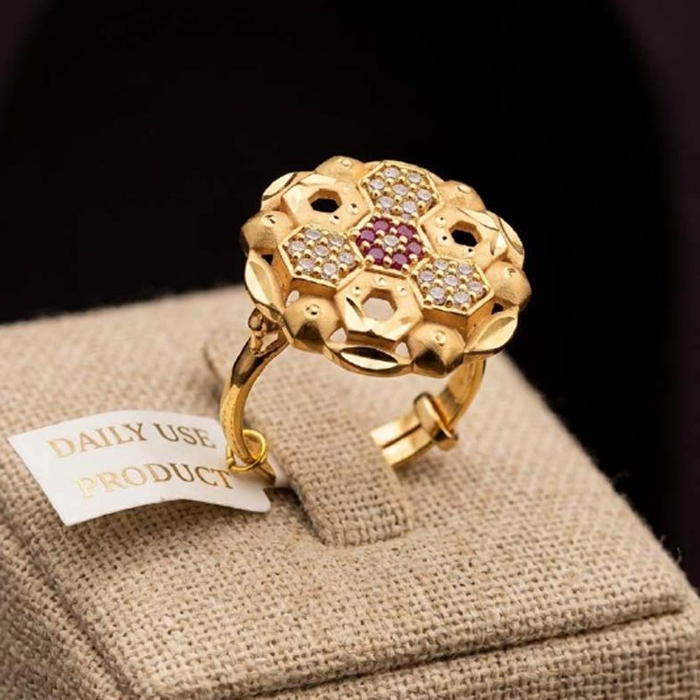 Gold Plated Floral CZ Adjustable Statement Ring (Art No.1) - Image 4