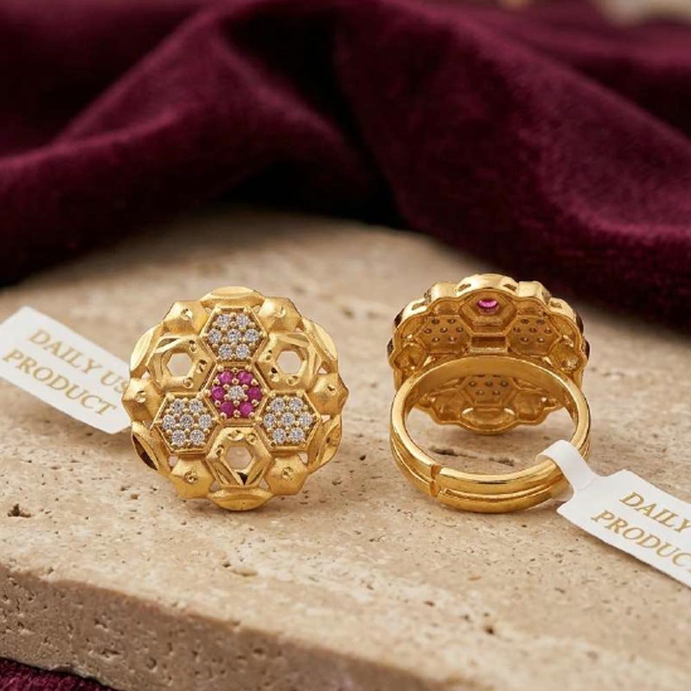 Gold Plated Floral CZ Adjustable Statement Ring (Art No.1)