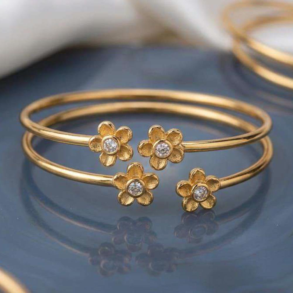 Gold Plated Floral Open Cuff Bracelet (Art No.203) - Image 4