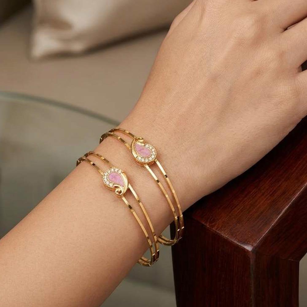 Gold Plated Pink Paisley Adjustable Bracelet (Art No.209) - Image 2