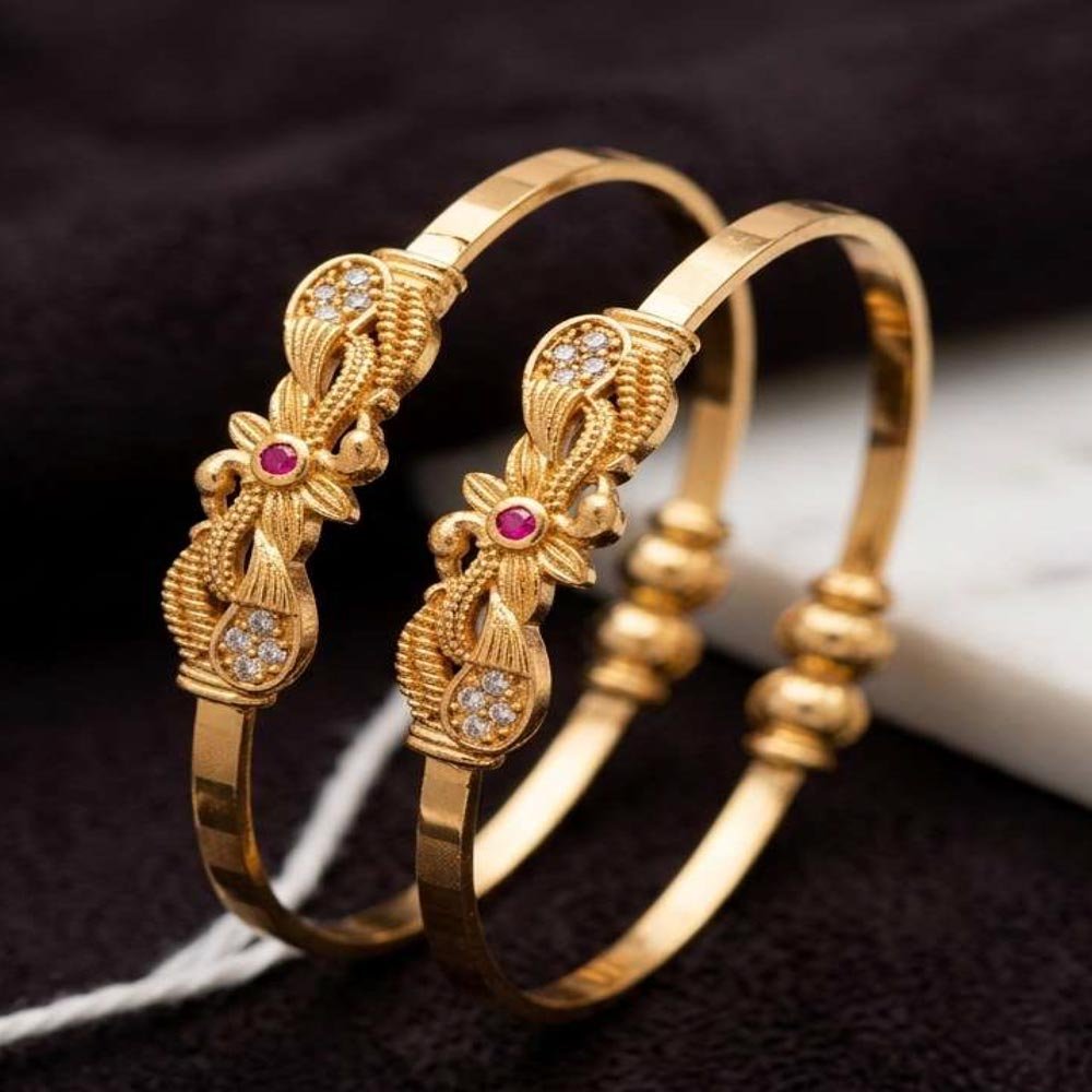Gold Plated Floral Openable Kada Bracelet (Art No. 204) - Image 2