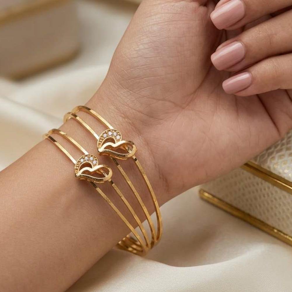 Gold Plated Heart Design Open Kada Bracelet (Art No.207) - Image 2