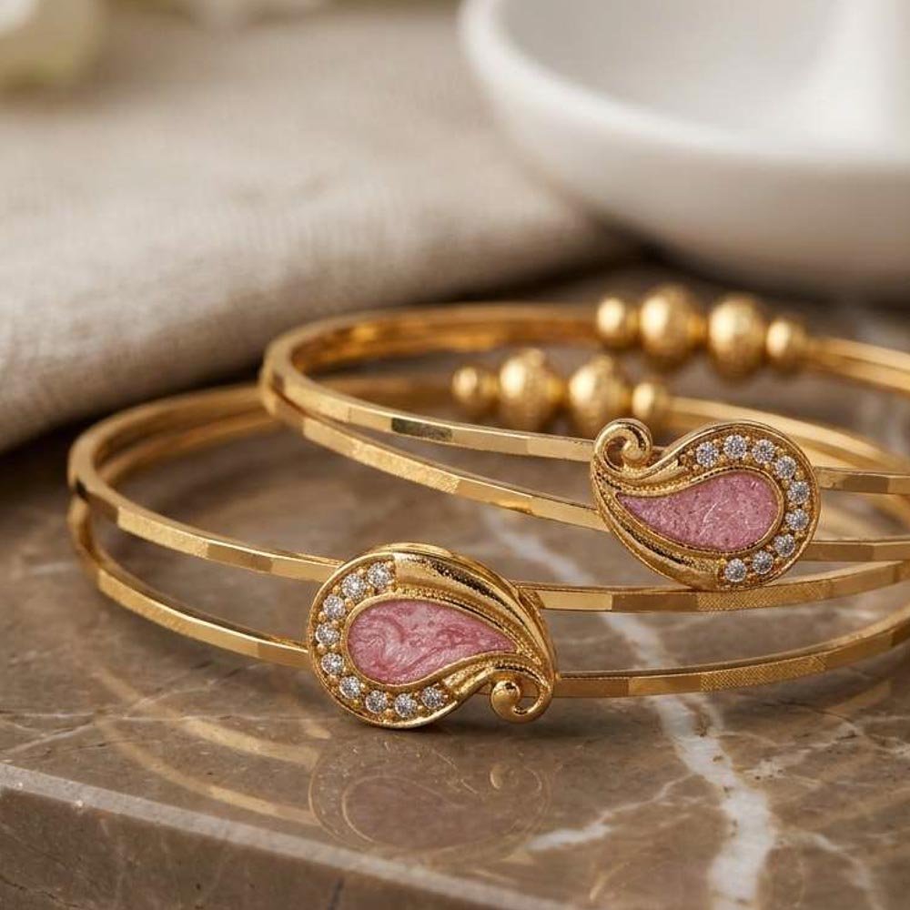 Gold Plated Pink Paisley Adjustable Bracelet (Art No.209) - Image 3