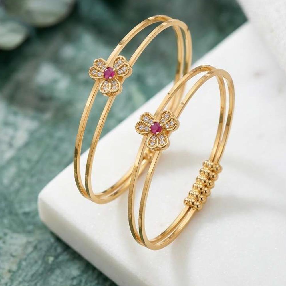 Gold Plated Floral AD Kada Bracelet (Art No.211) - Image 3