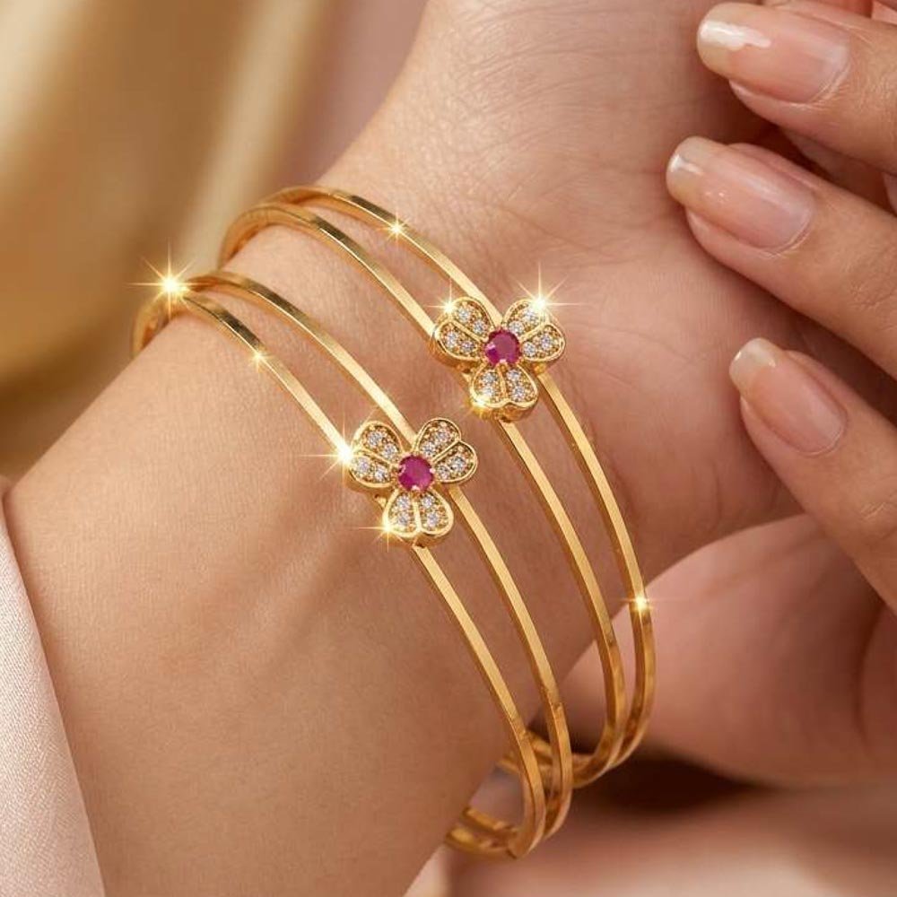 Gold Plated Floral AD Kada Bracelet (Art No.211) - Image 4