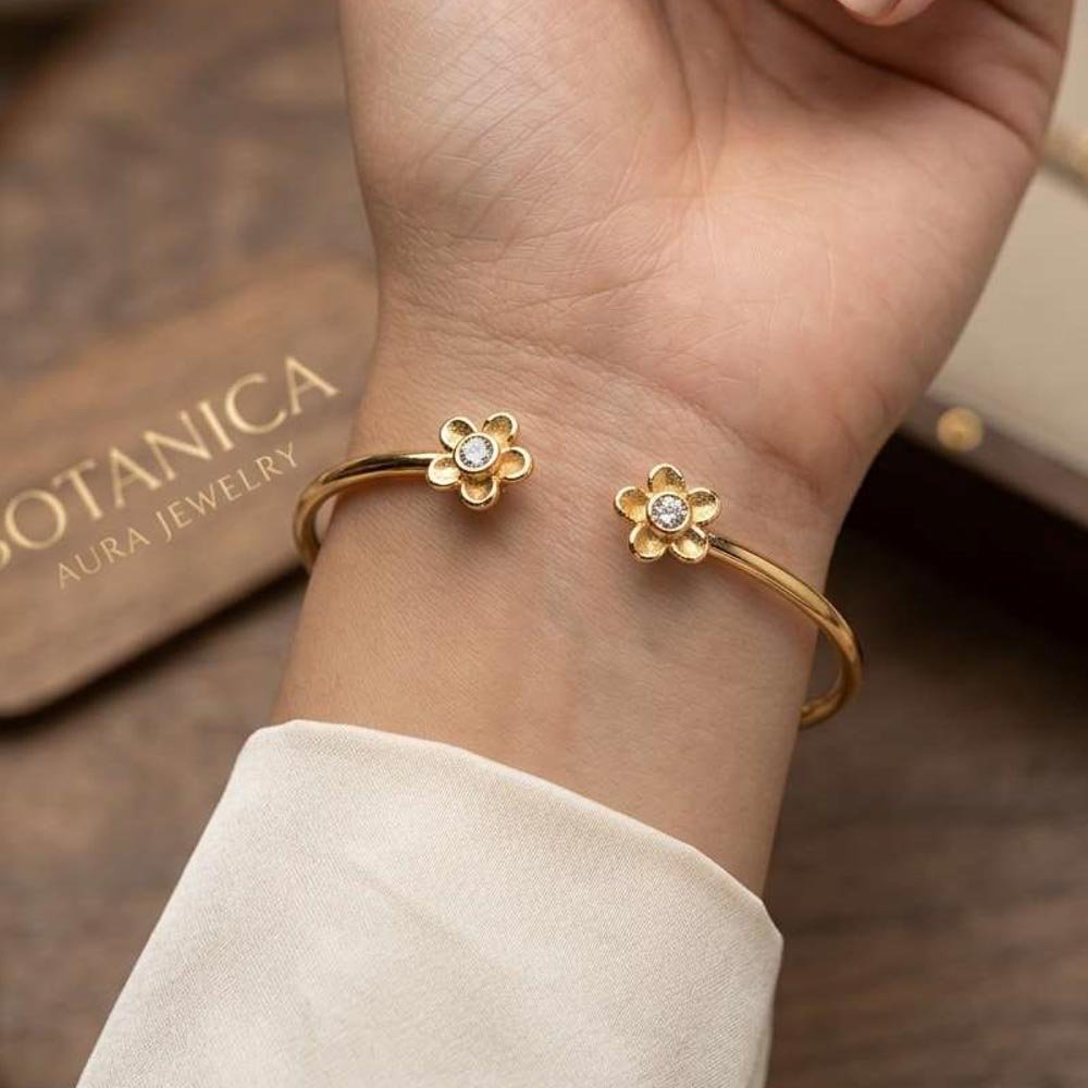 Gold Plated Floral Open Cuff Bracelet (Art No.203) - Image 2