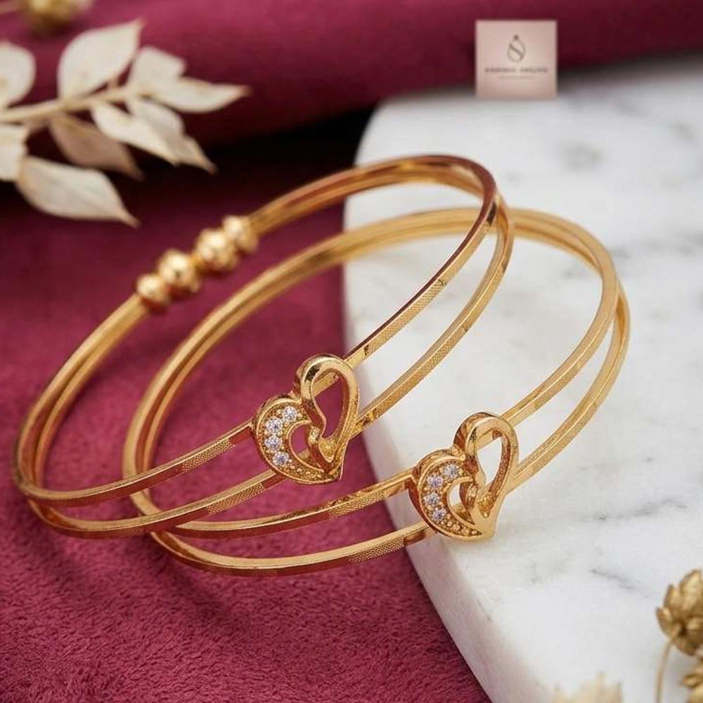 Gold Plated Heart Design Open Kada Bracelet (Art No.207)